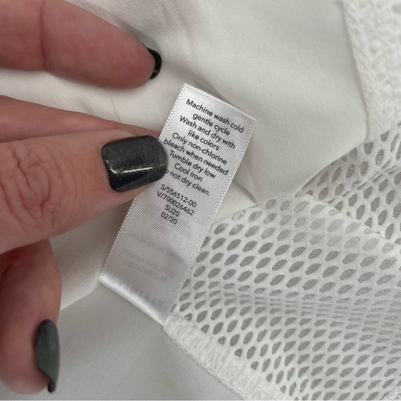 ATHLETA Womens White Athletic Tank Top Drawstring sides Mesh detail size: Large - Picture 9 of 11
